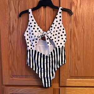 Black and White Polka Dot and Striped Bathing Suit